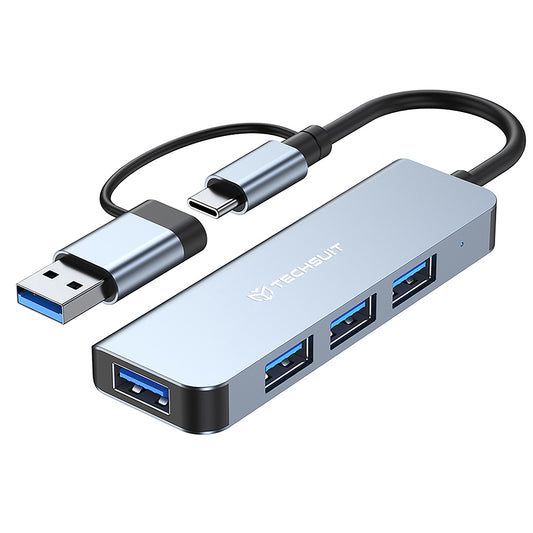 Hub USB / USB-C Techsuit H8 DataBridge, 4in1, Sivi