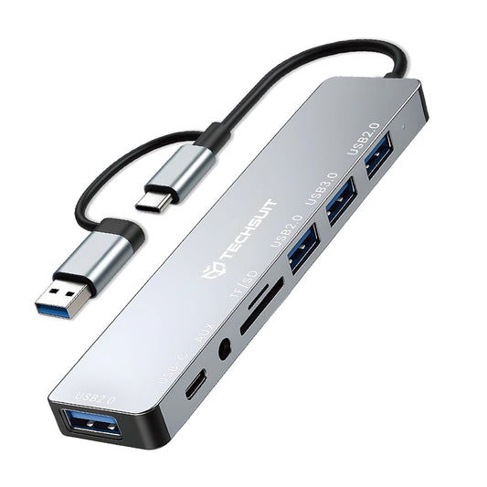 Hub USB / USB-C Techsuit H9 DataBridge, 8in1, Sivi