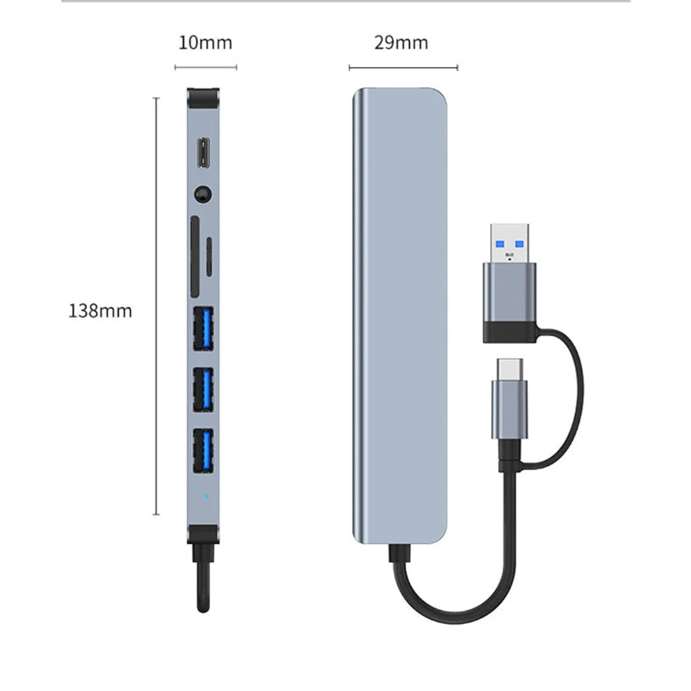 Hub USB / USB-C Techsuit H9 DataBridge, 8in1, Sivi