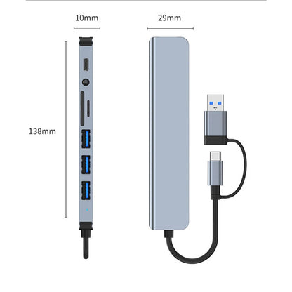 Hub USB / USB-C Techsuit H9 DataBridge, 8in1, Sivi