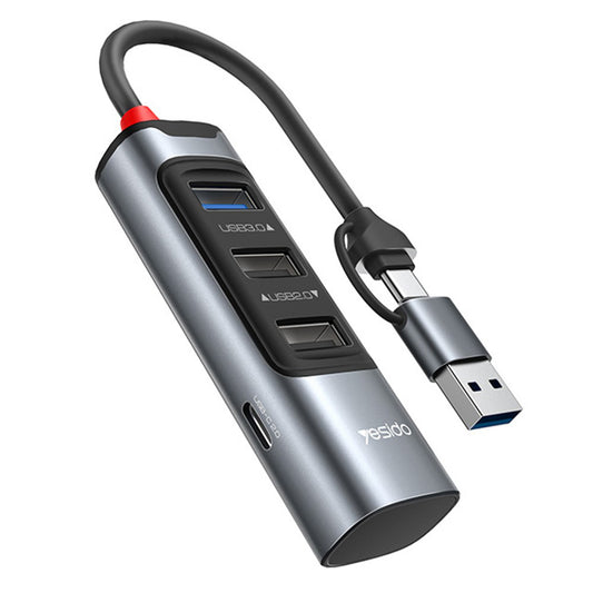 Hub USB / USB-C Yesido HB19, 4in1, Sivi
