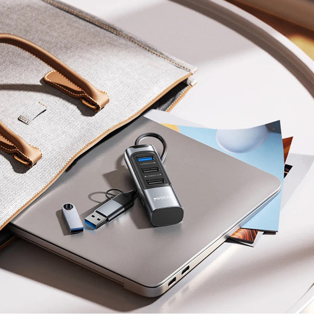 Hub USB / USB-C Yesido HB19, 4in1, Sivi