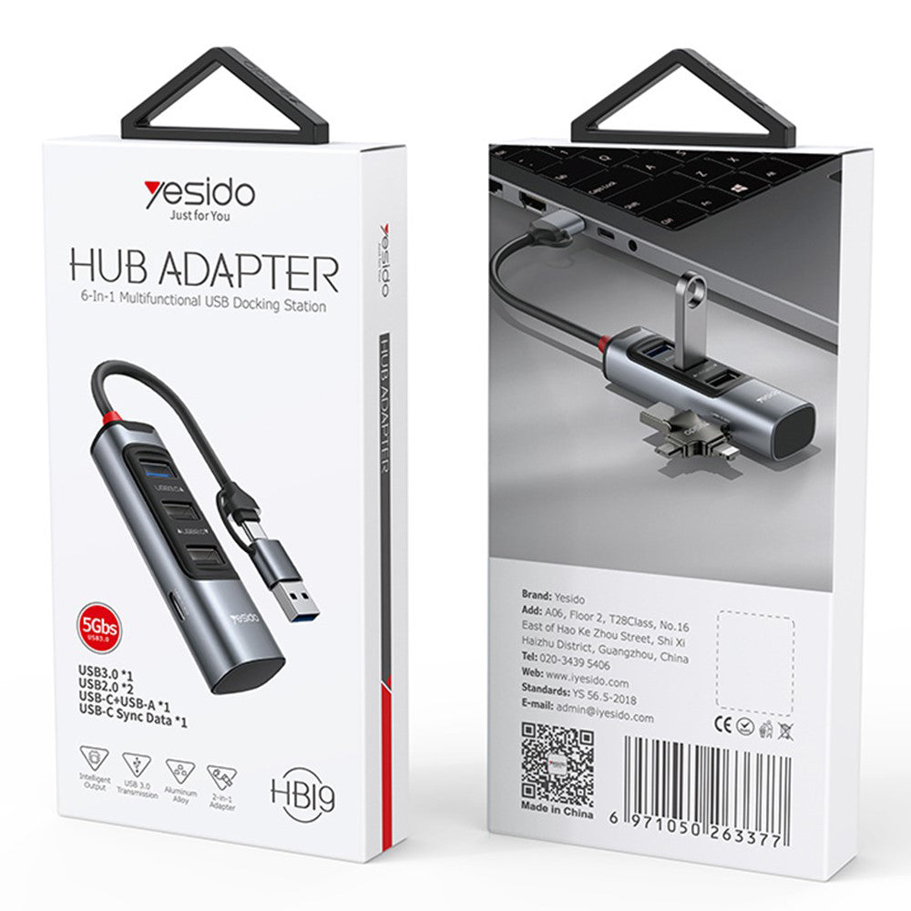 Hub USB / USB-C Yesido HB19, 4in1, Sivi