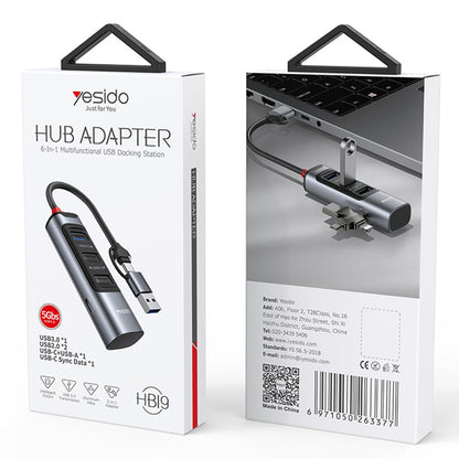 Hub USB / USB-C Yesido HB19, 4in1, Sivi