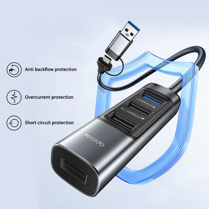 Hub USB / USB-C Yesido HB20, 5in1, Sivi