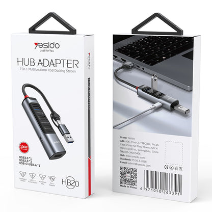 Hub USB / USB-C Yesido HB20, 5in1, Sivi