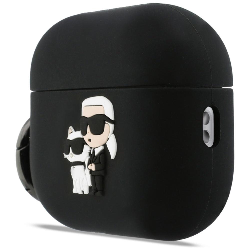 Futrola Karl Lagerfeld Silicone Karl & Choupette 3D za Apple AirPods Pro 3, Crna