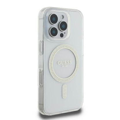 Futrola MagSafe za Apple iPhone 16 Pro, Guess, IML Glitter Ring, Transparentna GUHMP16LHFGERET