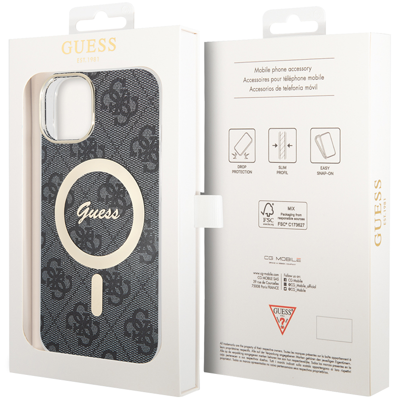 Futrola MagSafe za Apple iPhone 15, Guess, 4G IML, Crna GUHMP15SH4STK
