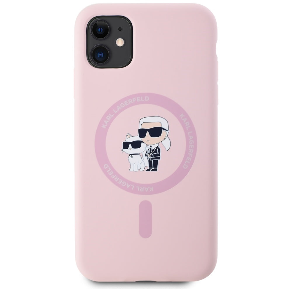 Futrola MagSafe za Apple iPhone 11, Karl Lagerfeld, Silikonska Karl & Choupette, Roze