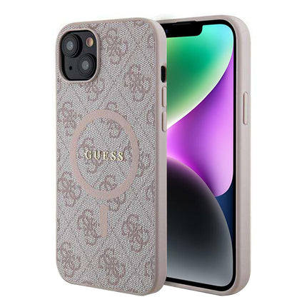 Futrola MagSafe za Apple iPhone 14, Guess, 4G Ring Classic Logo, Roze