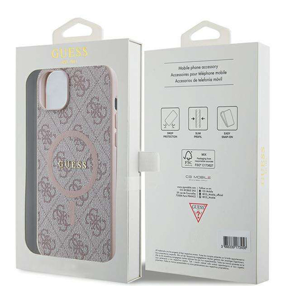 Futrola MagSafe za Apple iPhone 14, Guess, 4G Ring Classic Logo, Roze