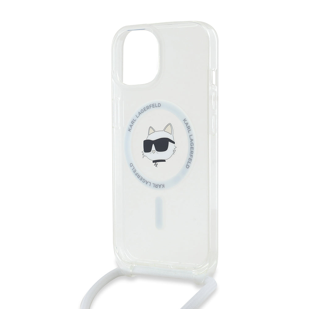 Futrola MagSafe za Apple iPhone 14, Karl Lagerfeld, IML Crossbody Choupette's Head with Strap, Transparentna