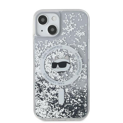 Husa MagSafe za Apple iPhone 14, Karl Lagerfeld, Liquid Glitter Choupette's Head, Transparentna