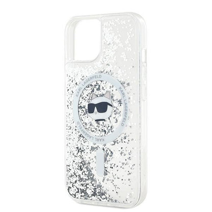Husa MagSafe za Apple iPhone 14, Karl Lagerfeld, Liquid Glitter Choupette's Head, Transparentna