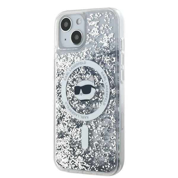 Husa MagSafe za Apple iPhone 14, Karl Lagerfeld, Liquid Glitter Choupette's Head, Transparentna