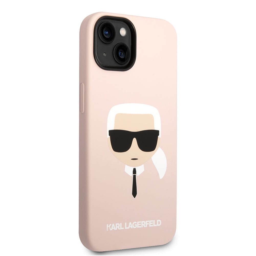 Husa MagSafe za Apple iPhone 14 Plus, Karl Lagerfeld, Silikonska Karl's Head, Roze
