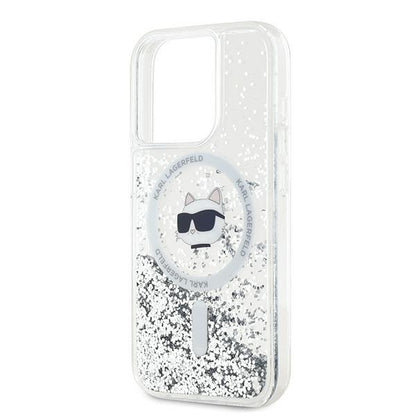 Husa MagSafe za Apple iPhone 14 Pro, Karl Lagerfeld, Liquid Glitter Choupette's Head, Transparentna