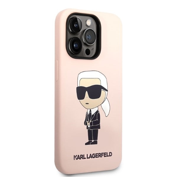 Futrola MagSafe za Apple iPhone 14 Pro, Karl Lagerfeld, Silikonska Ikonik Karl, Roze