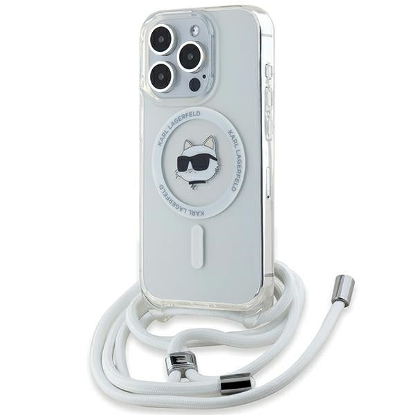 Futrola MagSafe za Apple iPhone 14 Pro Max, Karl Lagerfeld, IML Crossbody Choupette's Head with Strap, Transparentna