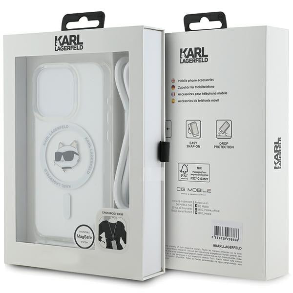 Futrola MagSafe za Apple iPhone 14 Pro Max, Karl Lagerfeld, IML Crossbody Choupette's Head with Strap, Transparentna