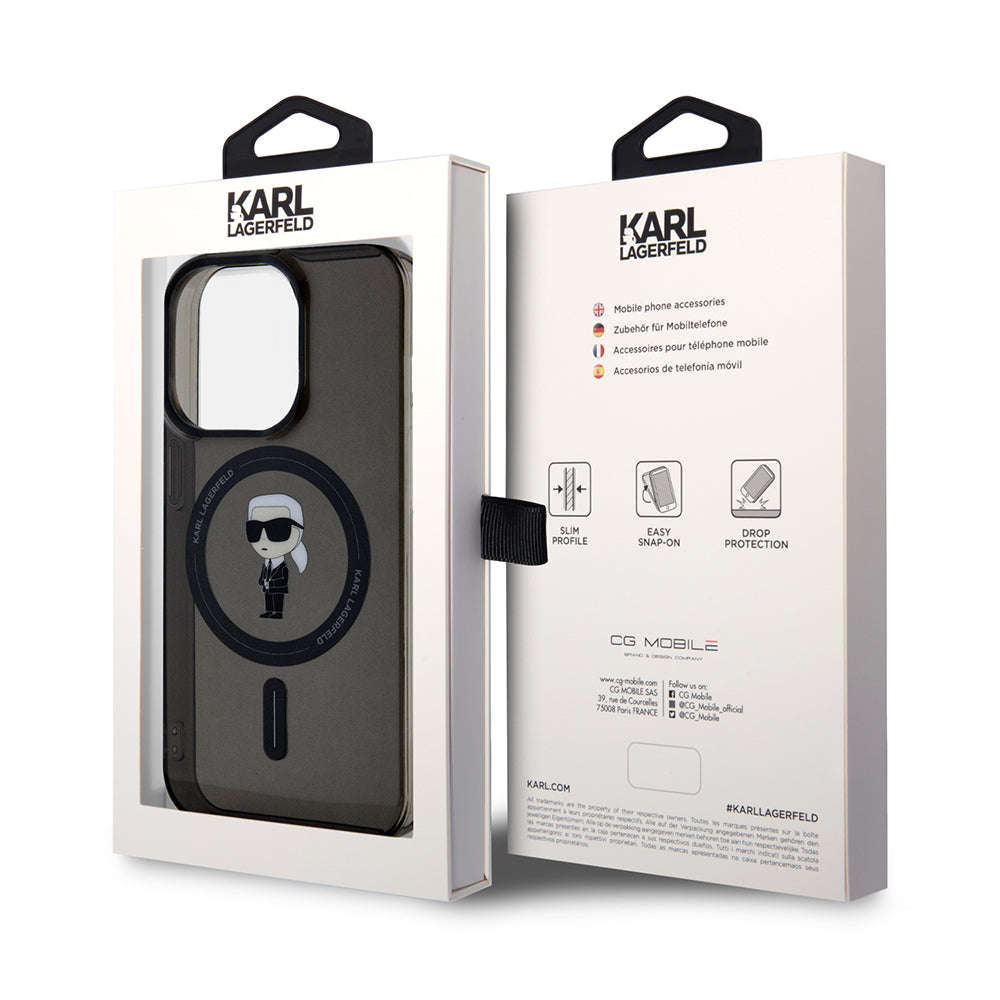 Futrola MagSafe za Apple iPhone 14 Pro Max, Karl Lagerfeld, IML Ikonik Karl, Crna