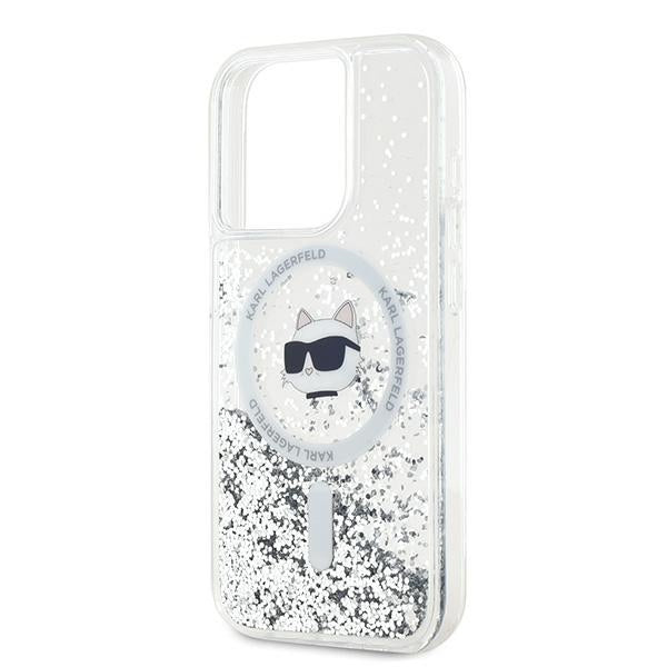 Husa MagSafe za Apple iPhone 14 Pro Max, Karl Lagerfeld, Liquid Glitter Choupette's Head, Transparentna
