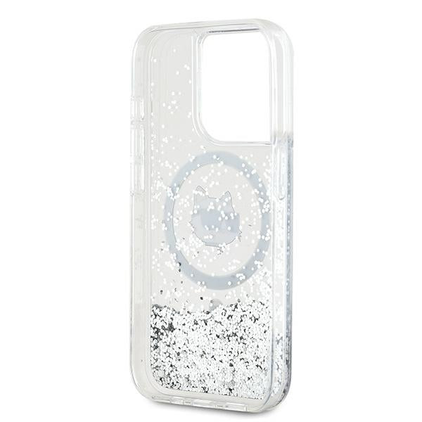 Husa MagSafe za Apple iPhone 14 Pro Max, Karl Lagerfeld, Liquid Glitter Choupette's Head, Transparentna