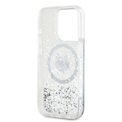 Husa MagSafe za Apple iPhone 14 Pro Max, Karl Lagerfeld, Liquid Glitter Choupette's Head, Transparentna