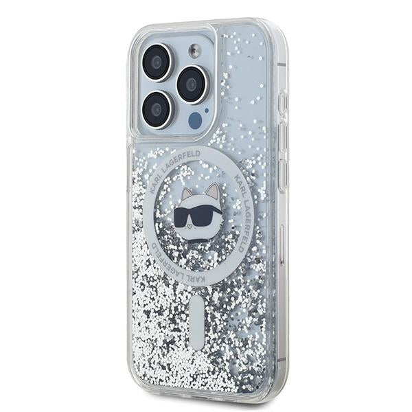 Husa MagSafe za Apple iPhone 14 Pro Max, Karl Lagerfeld, Liquid Glitter Choupette's Head, Transparentna