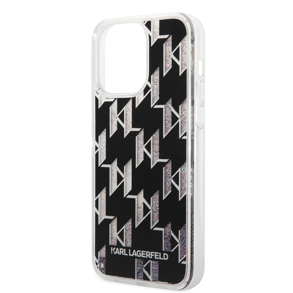 Husa MagSafe za Apple iPhone 14 Pro Max, Karl Lagerfeld, Monogram Liquid Glitter, Crna