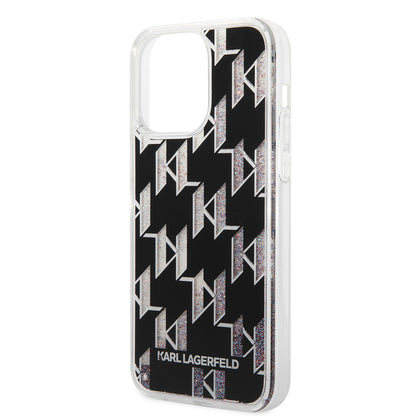 Husa MagSafe za Apple iPhone 14 Pro Max, Karl Lagerfeld, Monogram Liquid Glitter, Crna