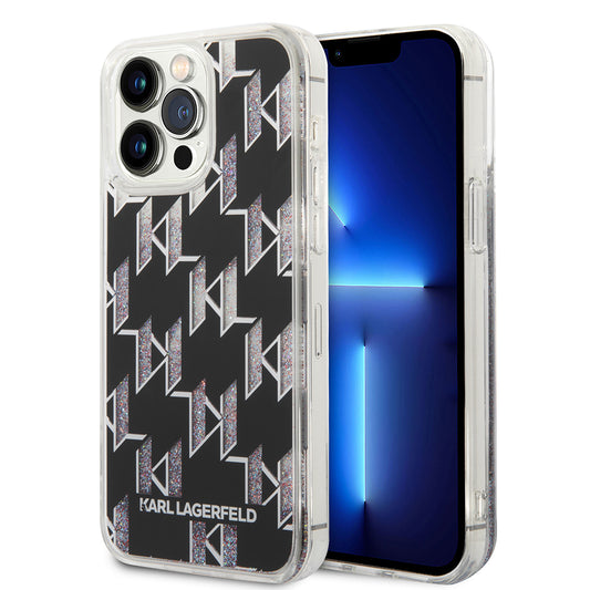 Husa MagSafe za Apple iPhone 14 Pro Max, Karl Lagerfeld, Monogram Liquid Glitter, Crna