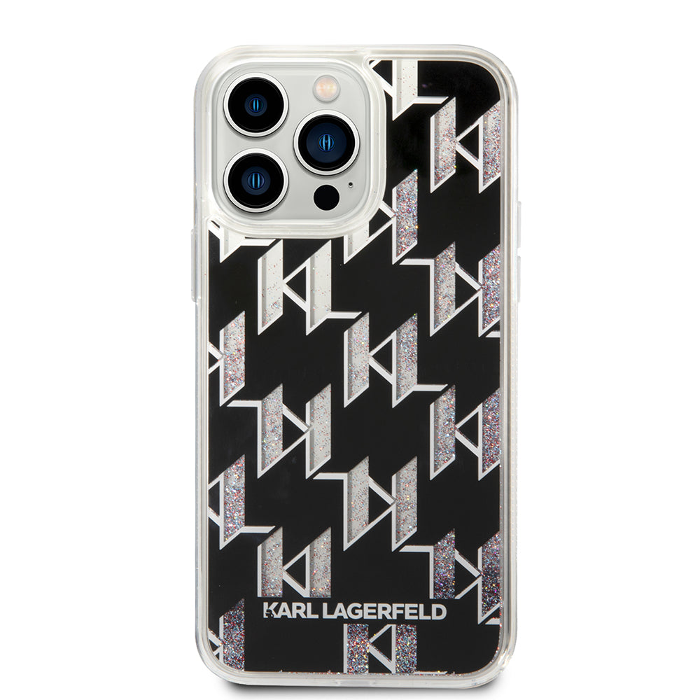 Husa MagSafe za Apple iPhone 14 Pro Max, Karl Lagerfeld, Monogram Liquid Glitter, Crna