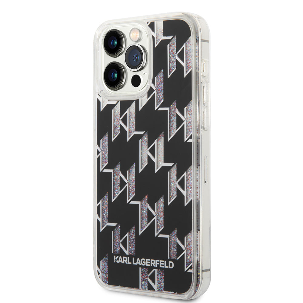 Husa MagSafe za Apple iPhone 14 Pro Max, Karl Lagerfeld, Monogram Liquid Glitter, Crna