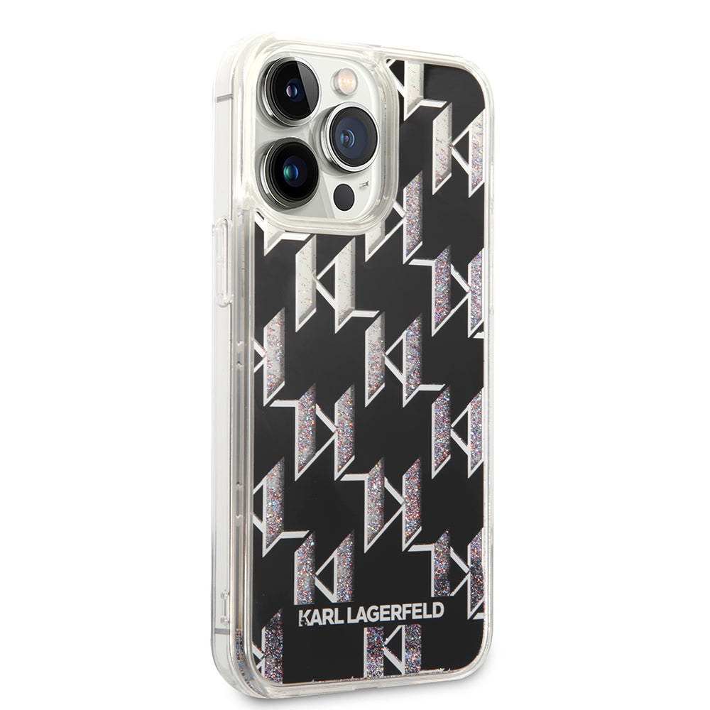 Husa MagSafe za Apple iPhone 14 Pro Max, Karl Lagerfeld, Monogram Liquid Glitter, Crna