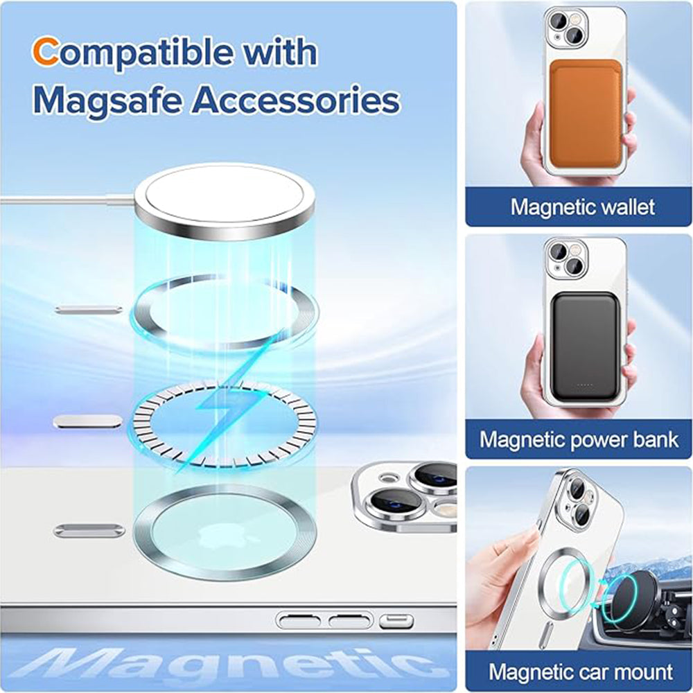 MagSafe futrola za Apple iPhone 14, Techsuit, Luxury Crystal, Srebrna