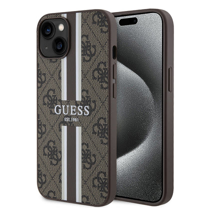 Futrola MagSafe za Apple iPhone 15, Guess, 4G Printed Stripes, Braon