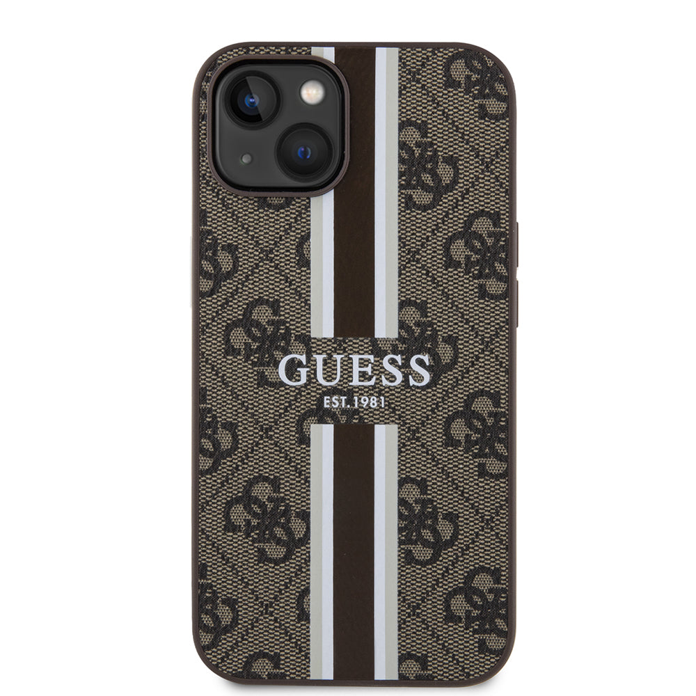 Futrola MagSafe za Apple iPhone 15, Guess, 4G Printed Stripes, Braon