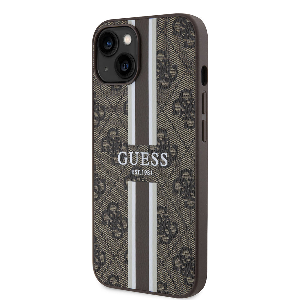 Futrola MagSafe za Apple iPhone 15, Guess, 4G Printed Stripes, Braon