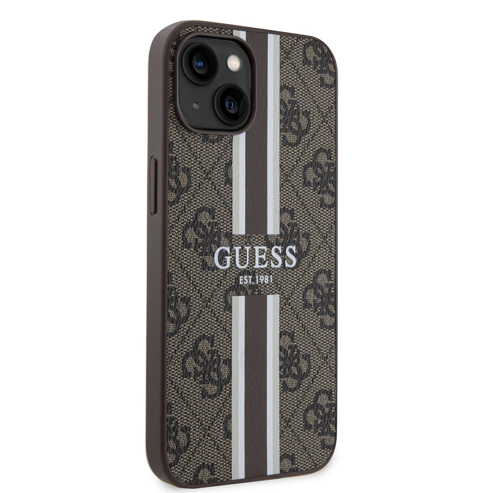 Futrola MagSafe za Apple iPhone 15, Guess, 4G Printed Stripes, Braon