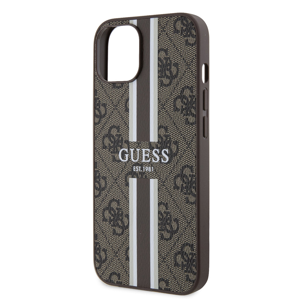 Futrola MagSafe za Apple iPhone 15, Guess, 4G Printed Stripes, Braon