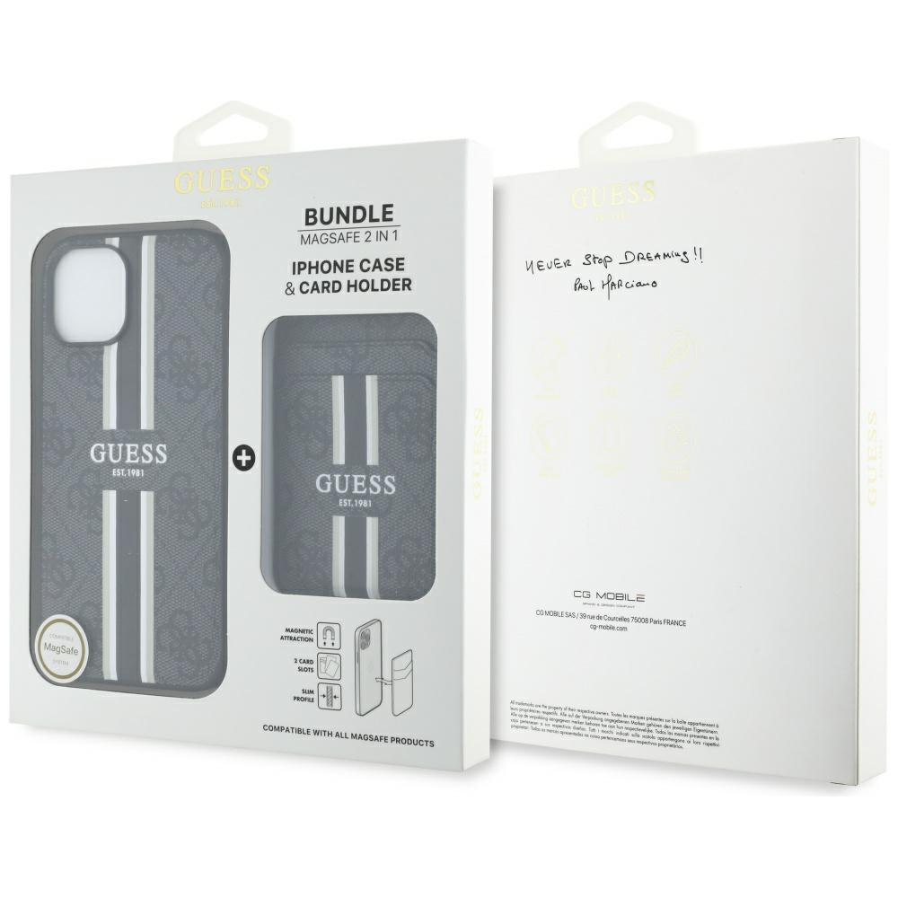Futrola MagSafe za Apple iPhone 15, Guess, Cardslot 4G Stripes, Crna