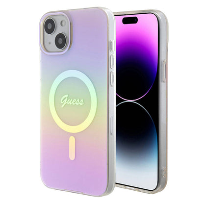 Futrola MagSafe za Apple iPhone 15, Guess, IML Iridescent Script, Roze GUHMP15SHITSP