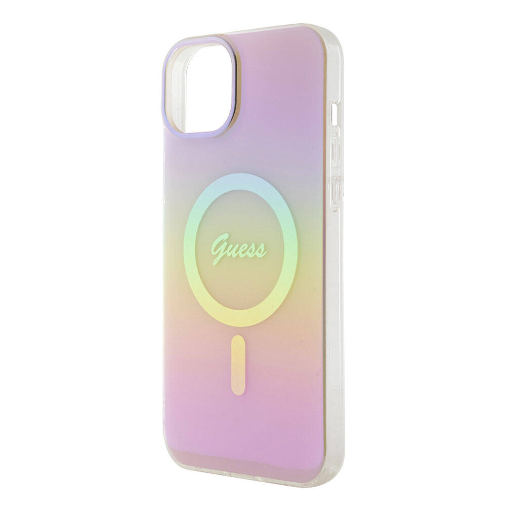Futrola MagSafe za Apple iPhone 15, Guess, IML Iridescent Script, Roze GUHMP15SHITSP