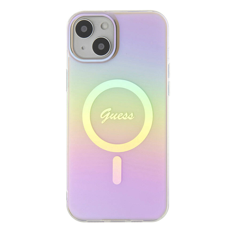 Futrola MagSafe za Apple iPhone 15, Guess, IML Iridescent Script, Roze GUHMP15SHITSP