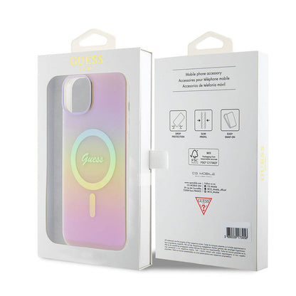 Futrola MagSafe za Apple iPhone 15, Guess, IML Iridescent Script, Roze GUHMP15SHITSP