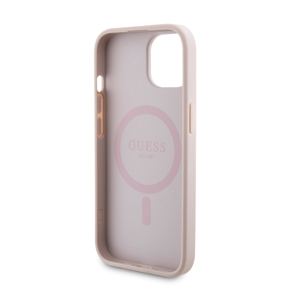 Futrola MagSafe za Apple iPhone 15, Guess, Powerbank 4G Metal Logo, Roze