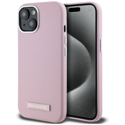 Futrola MagSafe za Apple iPhone 15, Karl Lagerfeld, FW Metal Plate, Roze