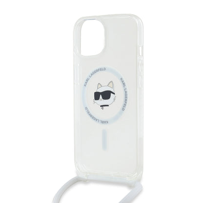 Futrola MagSafe za Apple iPhone 15, Karl Lagerfeld, IML Crossbody Choupette's Head with Strap, Transparentna